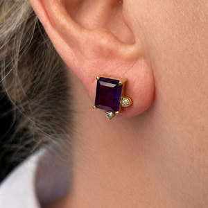 VINTAGE AMETHYST & DIAMOND EARRINGS 18ct GOLD