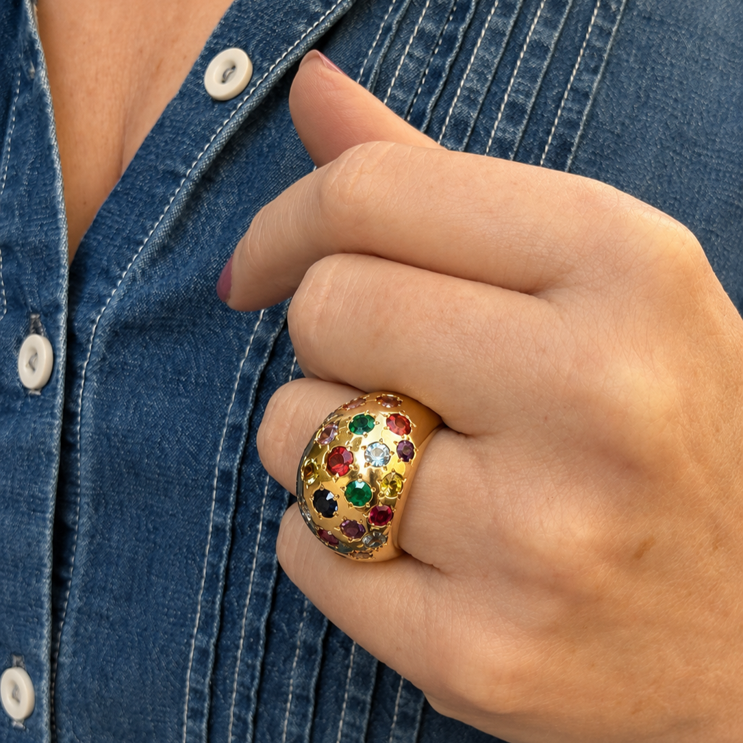VINTAGE SCATTERED GEM BOMBE RING 18ct GOLD
