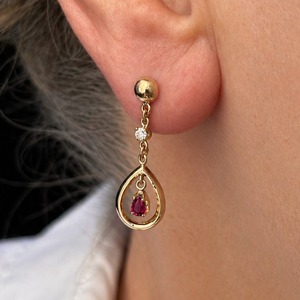 VINTAGE RUBY & DIAMOND EARRINGS 18ct GOLD