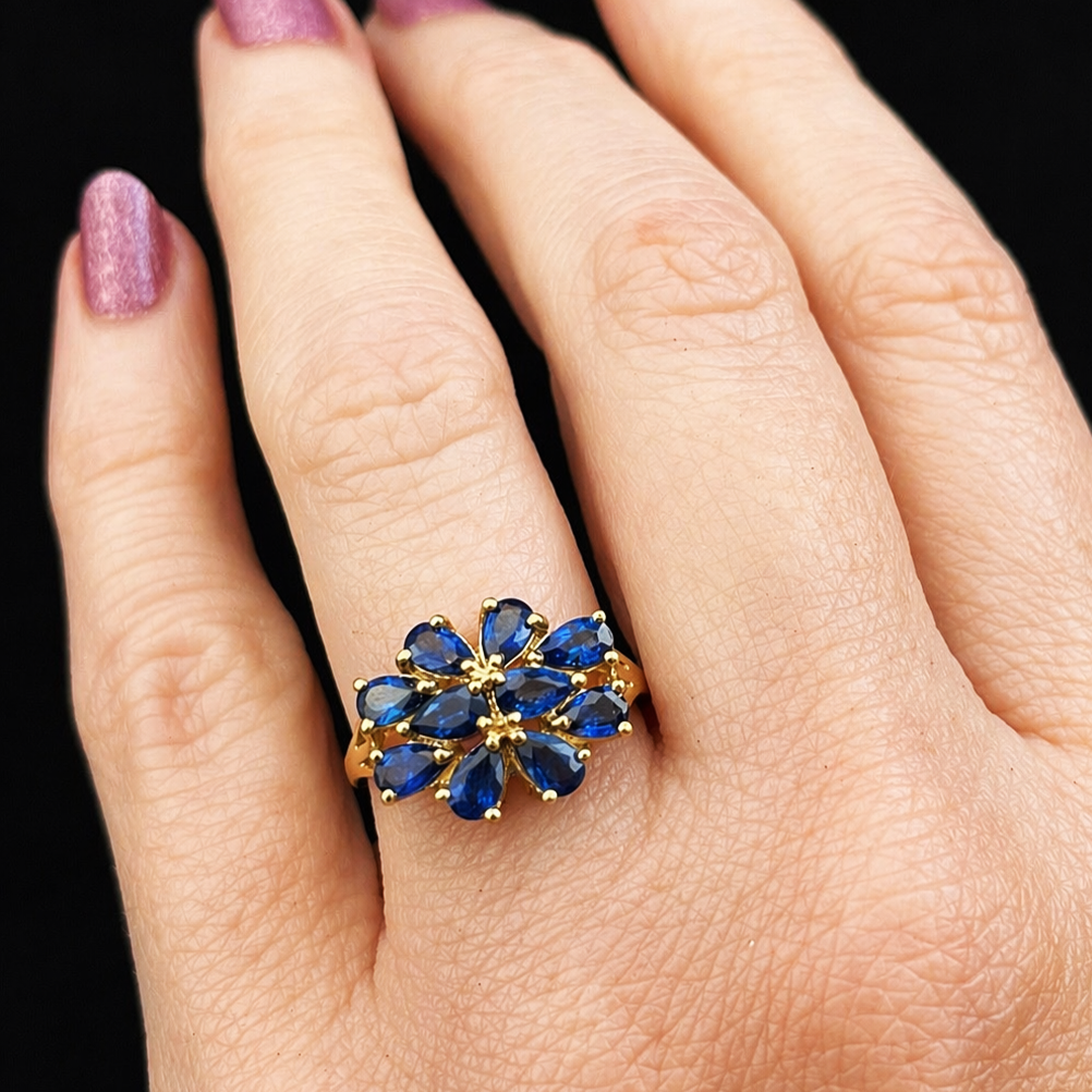 VINTAGE 2ct SAPPHIRE CLUSTER RING 9ct GOLD