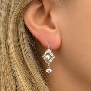 VINTAGE 1.30ct DIAMOND & PEARL EARRINGS 18ct GOLD