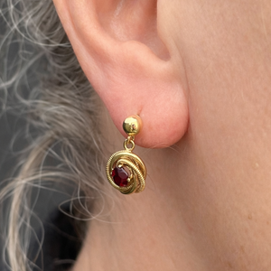 VINTAGE ‘LOVER’S KNOT’ GARNET EARRINGS 9ct GOLD