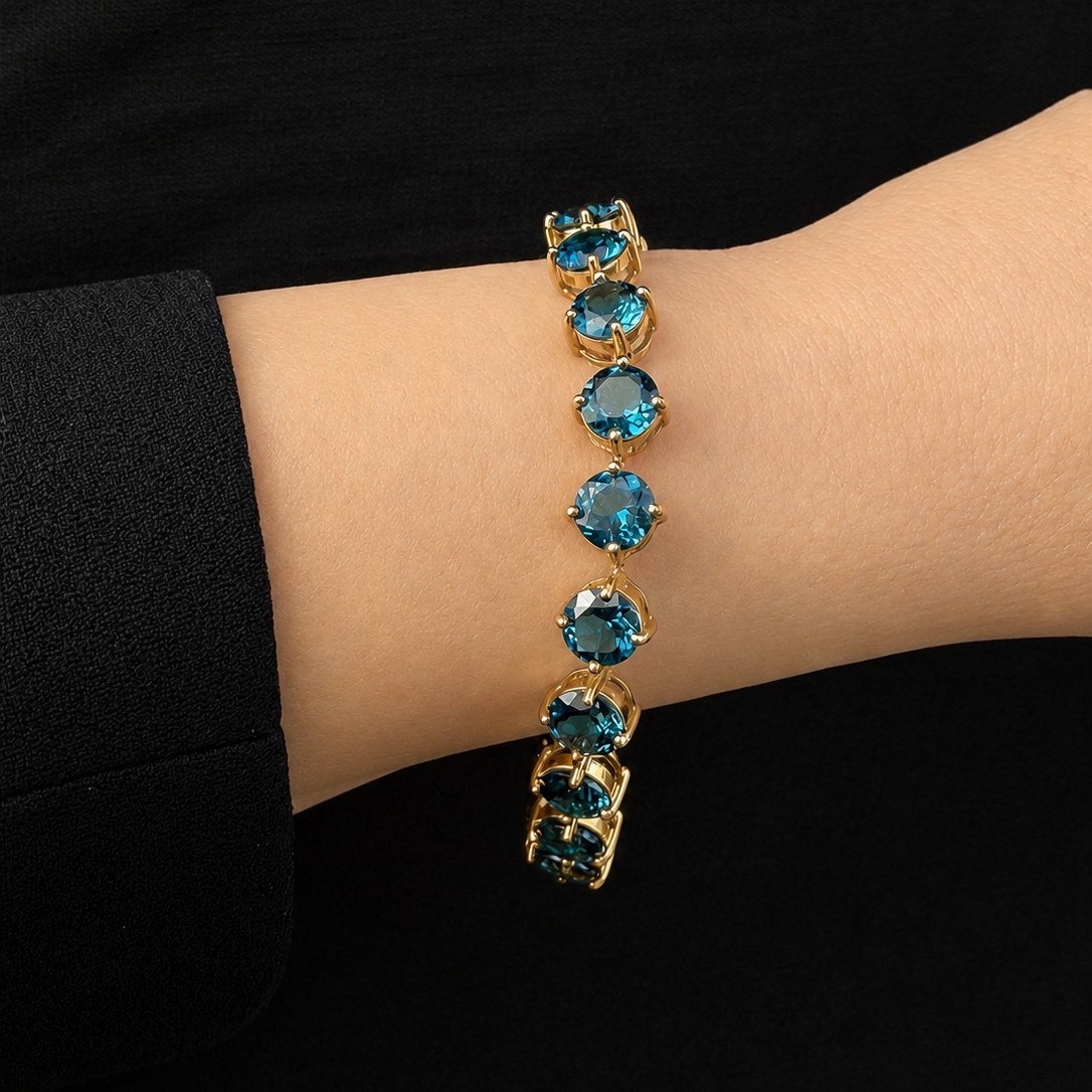 VINTAGE 35ct LONDON BLUE TOPAZ BRACELET 9ct GOLD