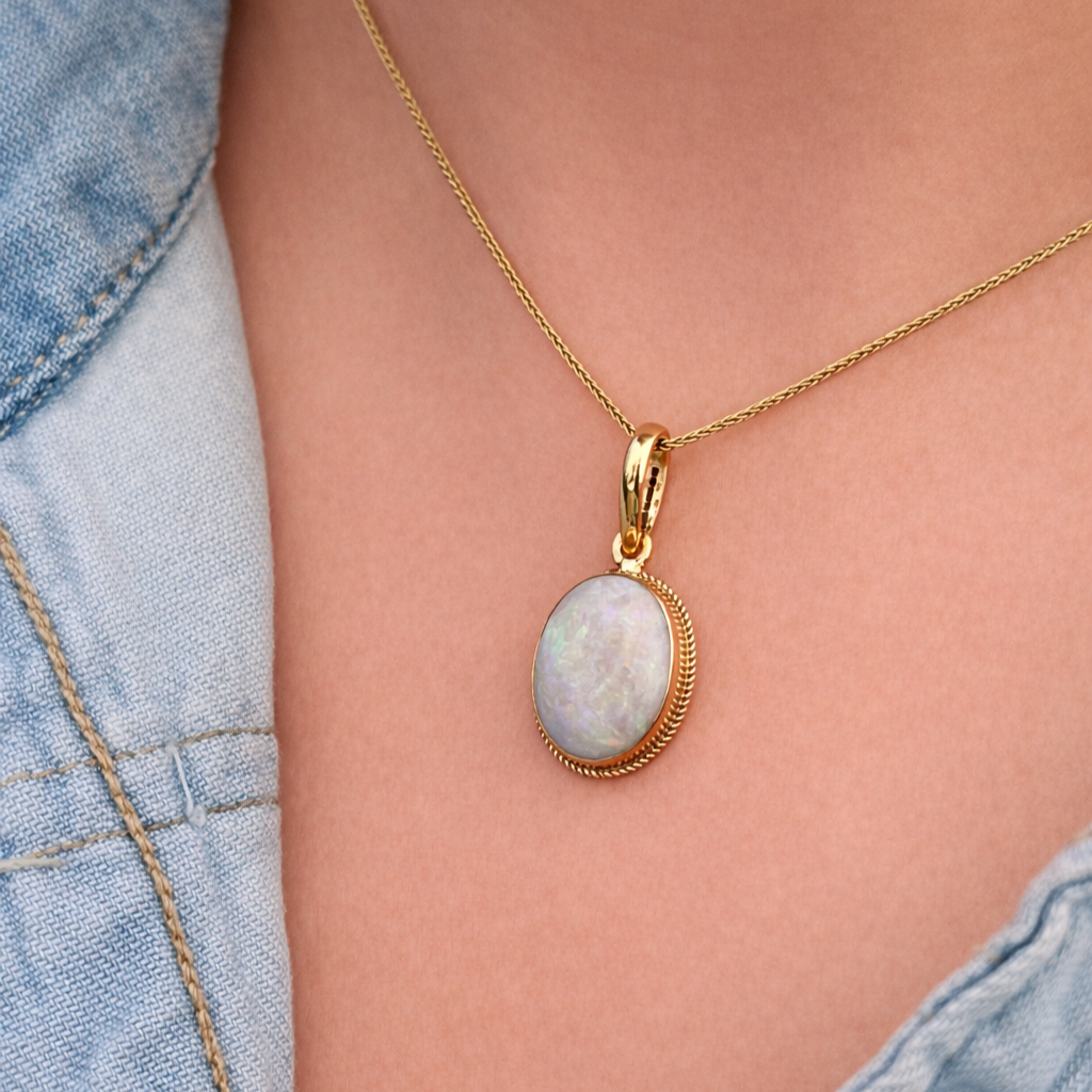 RETRO 1984 SOLID OPAL PENDANT 9ct GOLD