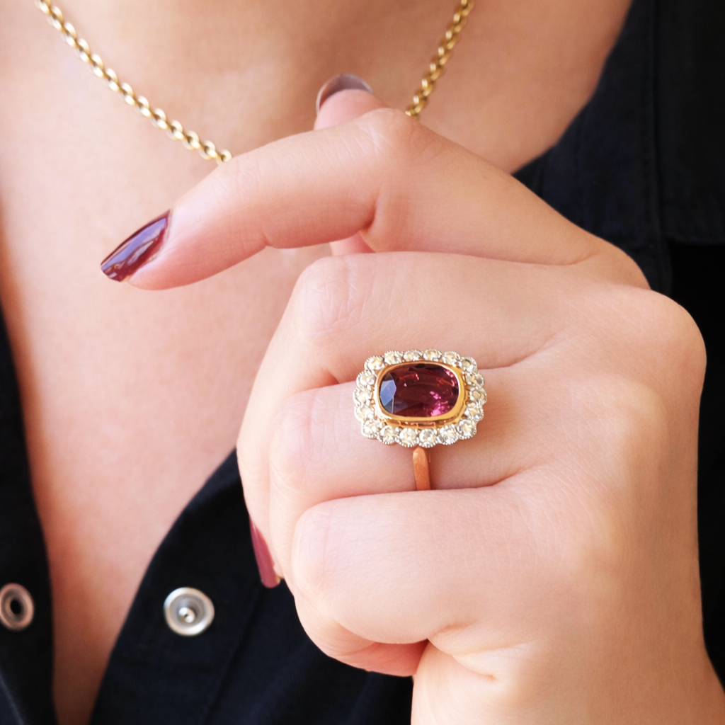 TOURMALINE &amp; DIAMOND RING 14ct WHITE &amp; ROSE GOLD