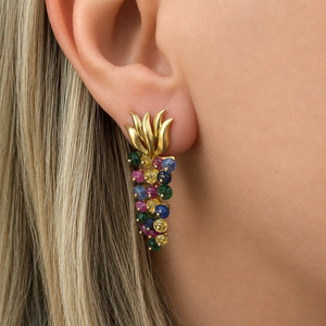 VINTAGE RUBY, SAPPHIRE, EMERALD & CITRINE EARRINGS 18ct GOLD