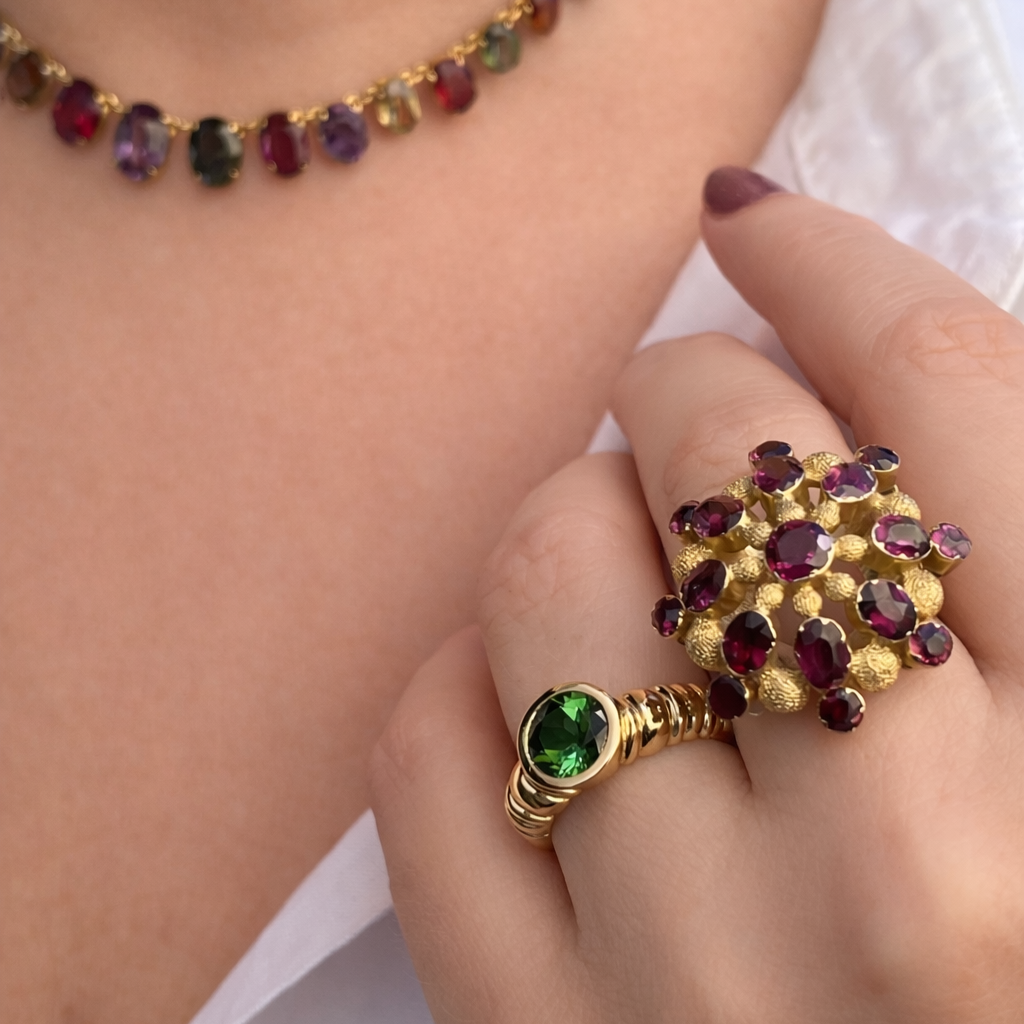 VINTAGE 1940’S PYROPE GARNET COCKTAIL RING 14ct GOLD