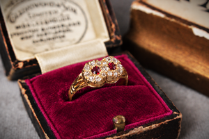 ANTIQUE EDWARDIAN RUBY & DIAMOND CLUSTER RING 18ct GOLD