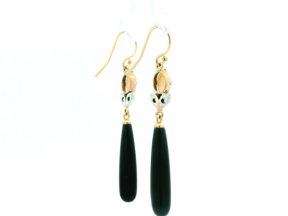 BESPOKE OPAL DIAMOND &amp; ONYX EARRINGS 9ct GOLD