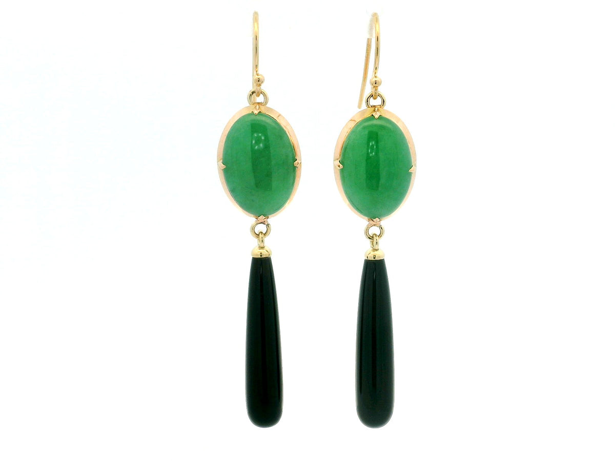 BESPOKE JADE &amp; ONYX EARRINGS 14CT GOLD