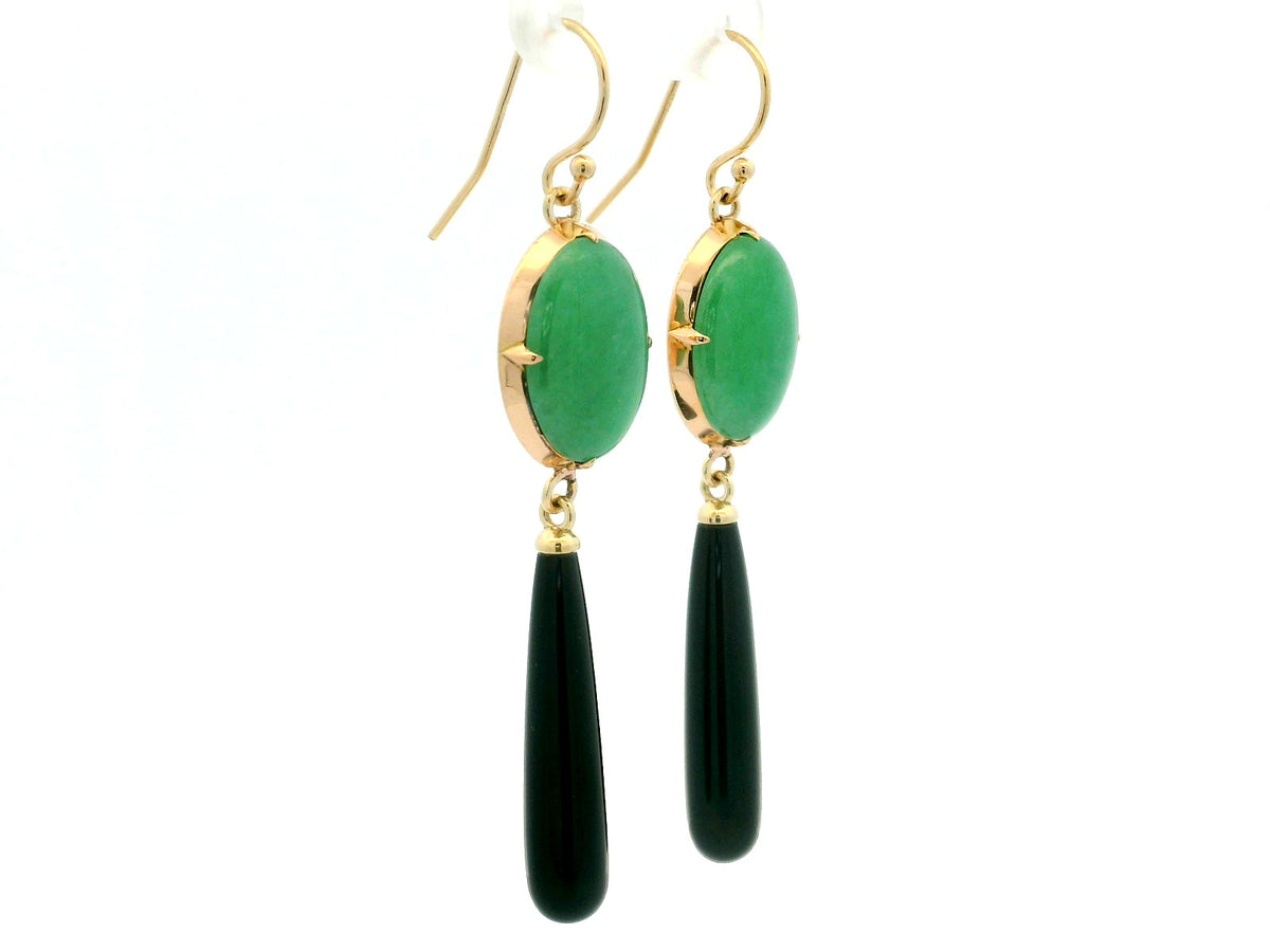 BESPOKE JADE &amp; ONYX EARRINGS 14CT GOLD