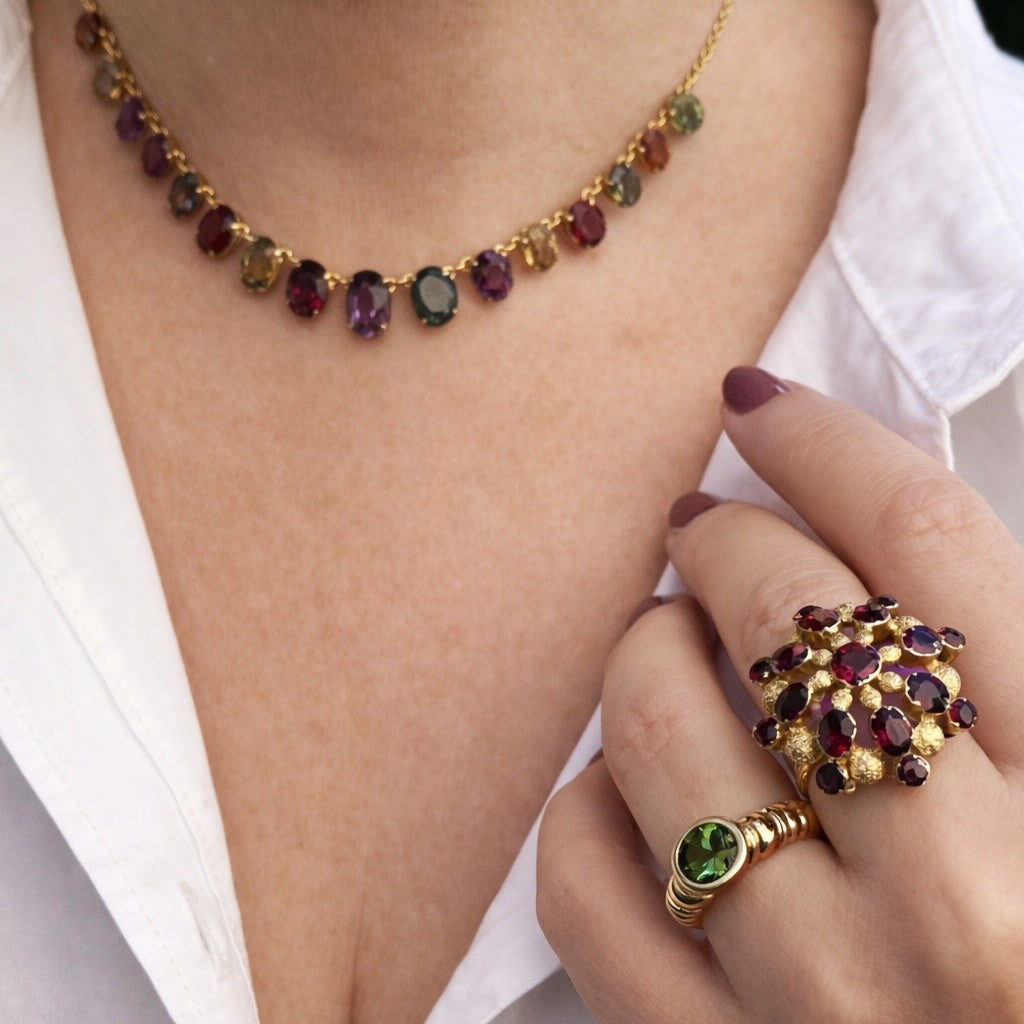 ANTIQUE EDWARDIAN c1900 HARLEQUIN NECKLACE 9ct GOLD