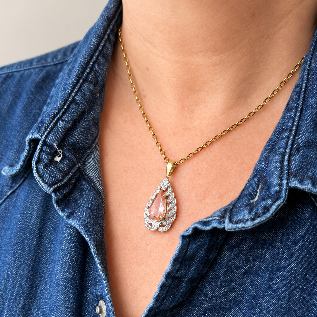 CONTEMPORARY MORGANITE & DIAMOND PENDANT 9ct GOLD
