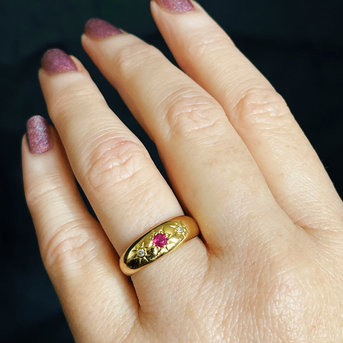 ANTIQUE EDWARDIAN c1910 RUBY & DIAMOND STARBURST RING 18ct GOLD