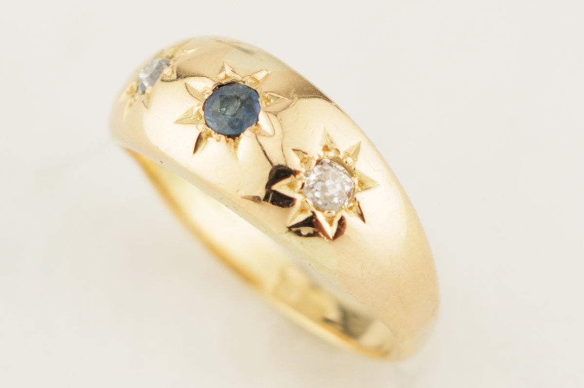 ANTIQUE EDWARDIAN c1900 STARBURST SAPPHIRE & DIAMOND RING 18ct GOLD