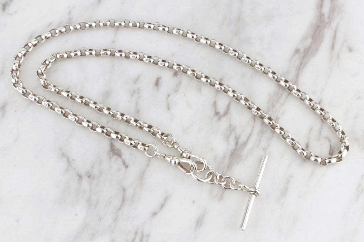 ANTIQUE EDWARDIAN c1910 ALBERT FOB CHAIN ON STERLING SILVER