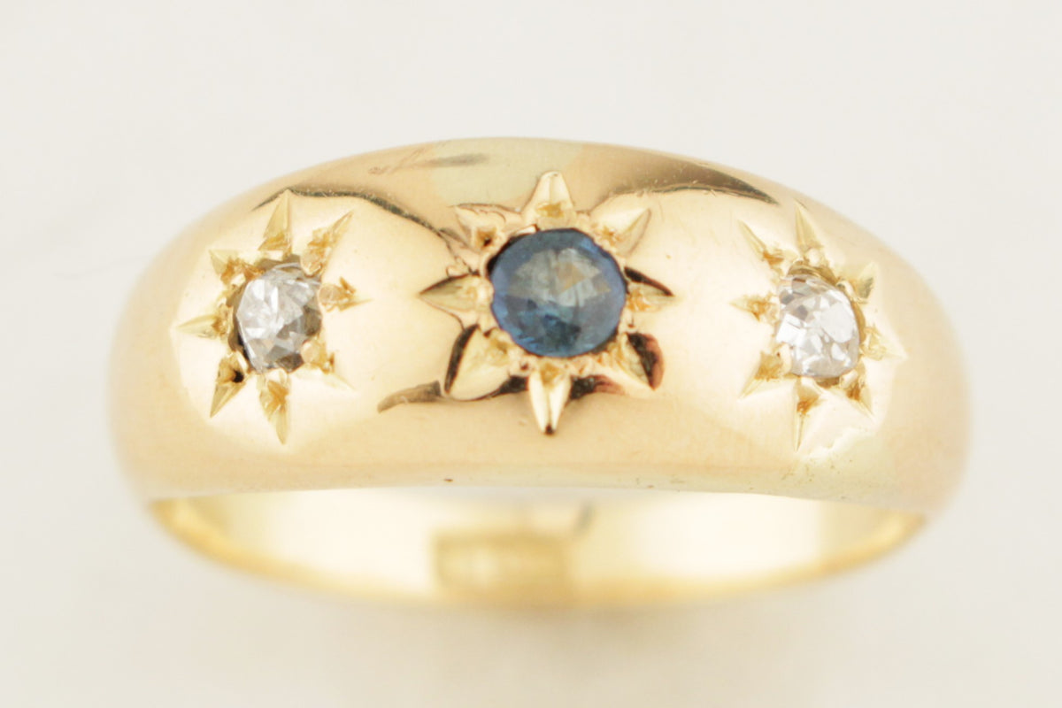 ANTIQUE EDWARDIAN c1900 STARBURST SAPPHIRE & DIAMOND RING 18ct GOLD