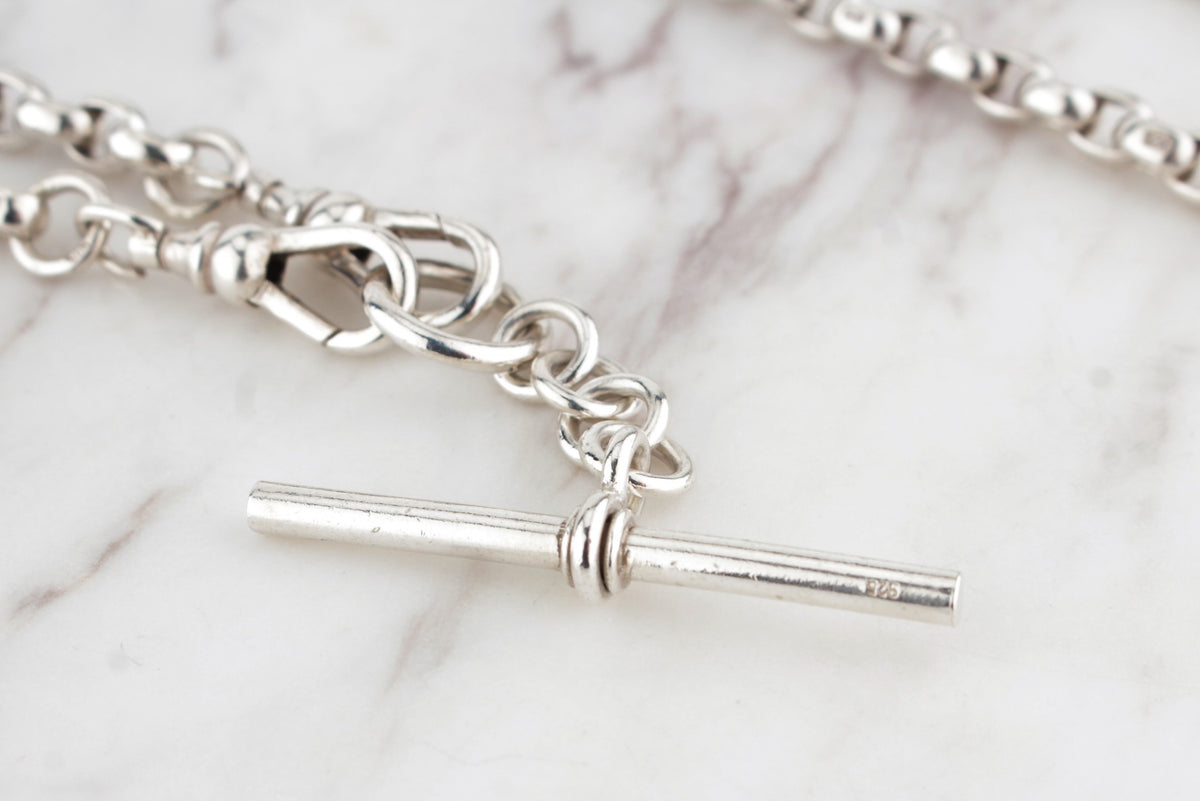 ANTIQUE EDWARDIAN c1910 ALBERT FOB CHAIN ON STERLING SILVER
