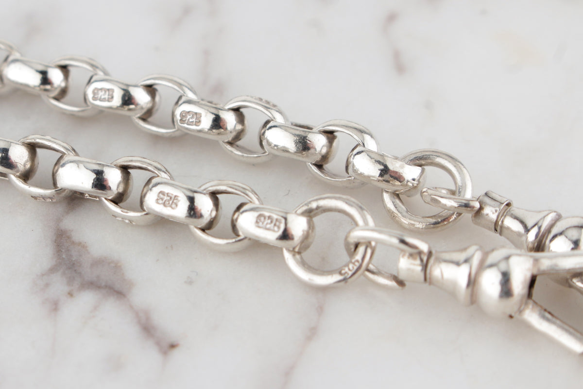 ANTIQUE EDWARDIAN c1910 ALBERT FOB CHAIN ON STERLING SILVER