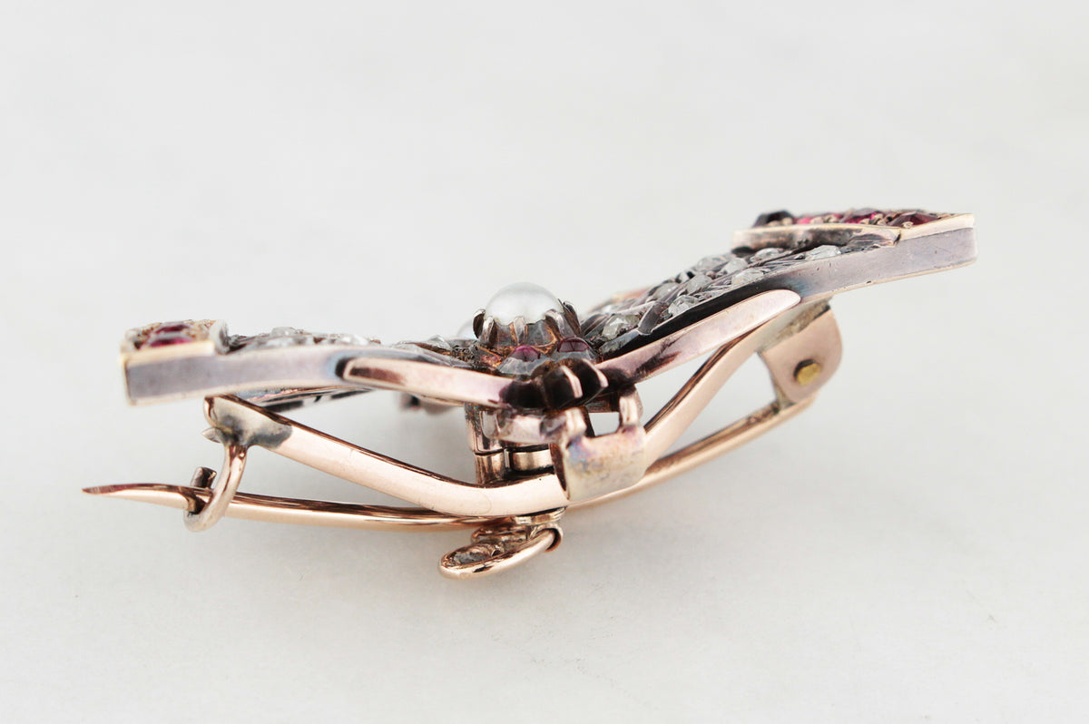 ANTIQUE c1890 DIAMOND SAPPHIRE &amp; SPINEL BUTTERFLY PENDANT/BROOCH