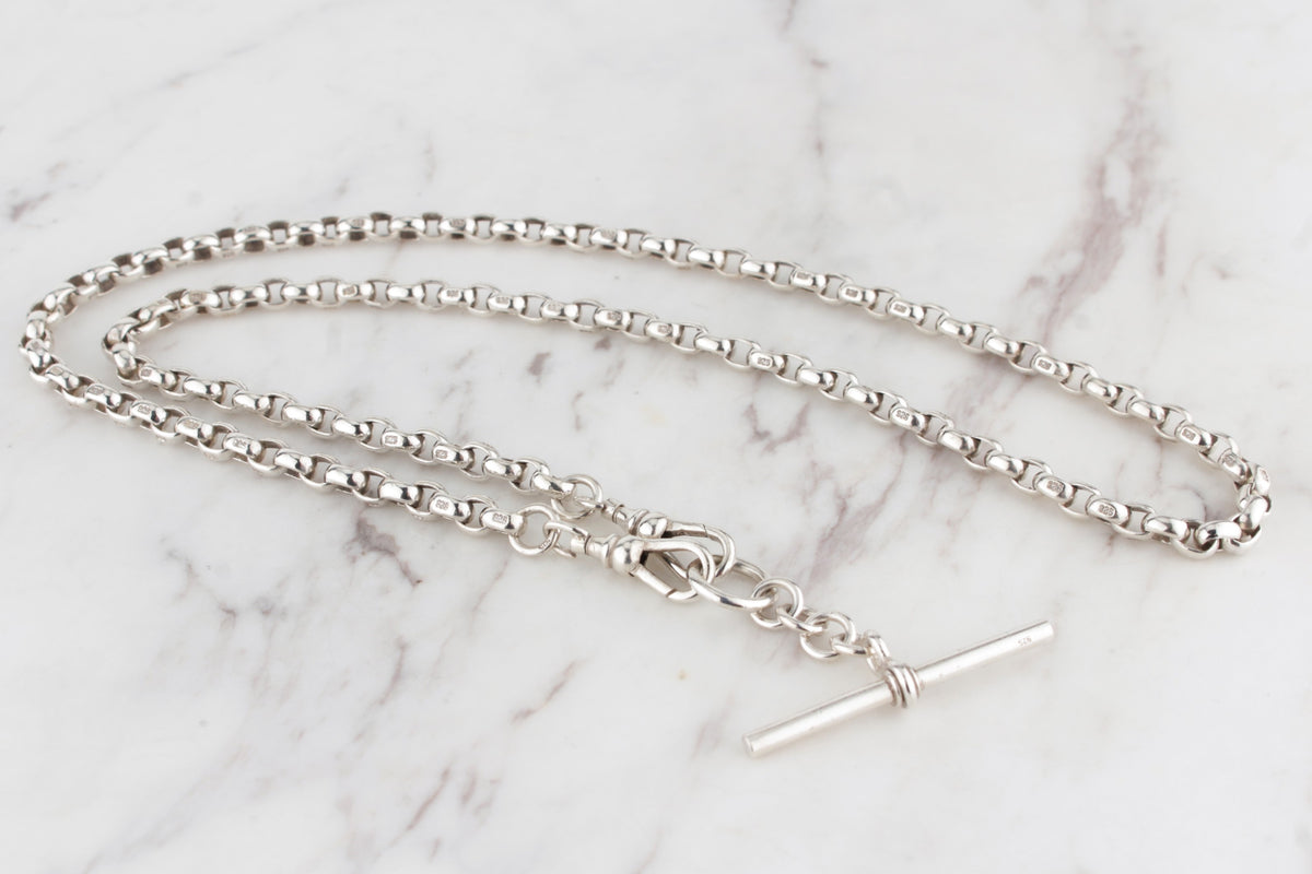 ANTIQUE EDWARDIAN c1910 ALBERT FOB CHAIN ON STERLING SILVER