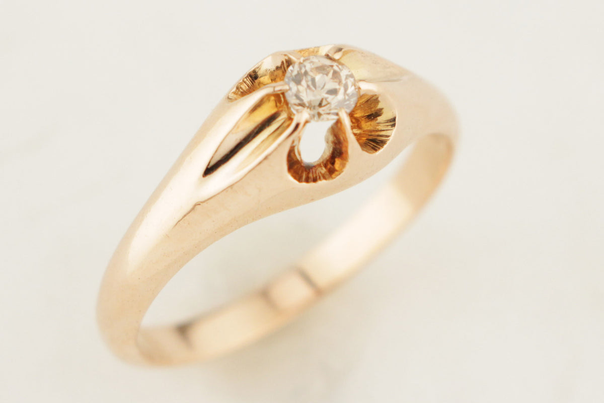 ANTIQUE EDWARDIAN c1900 COGNAC DIAMOND RING 15ct GOLD