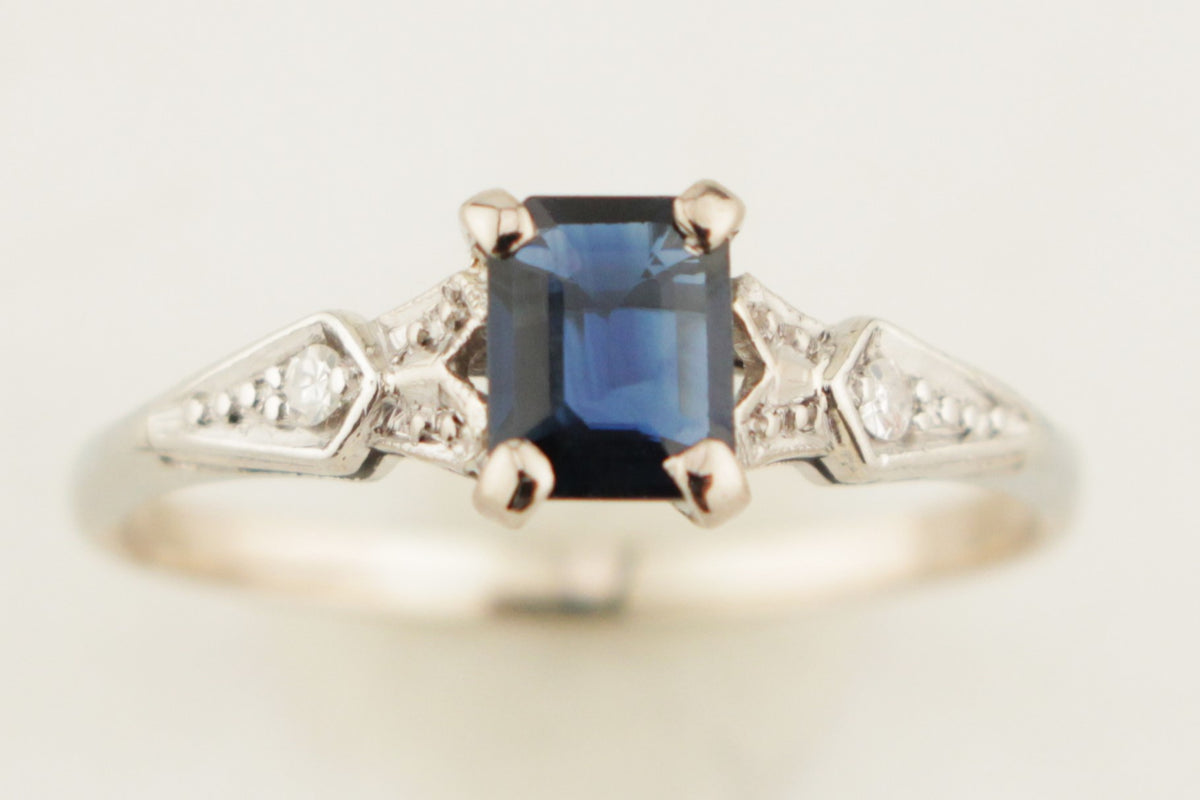 ANTIQUE ART DECO c1920 SAPPHIRE & DIAMOND RING 18ct GOLD