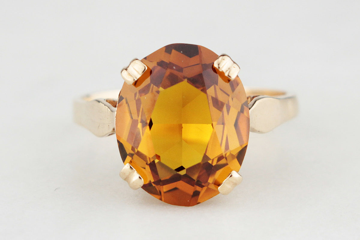 RETRO c1970 MANDARIN CITRINE COCKTAIL RING 9ct GOLD
