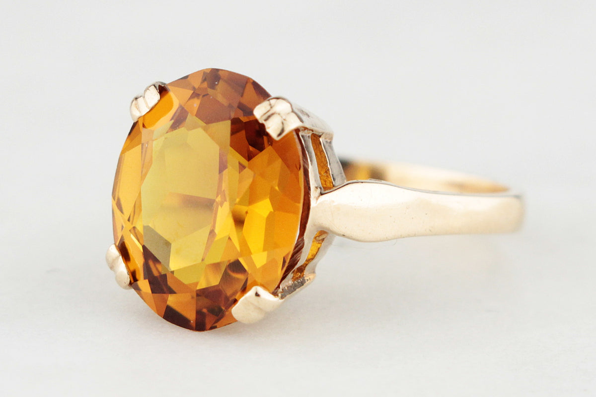 RETRO c1970 MANDARIN CITRINE COCKTAIL RING 9ct GOLD