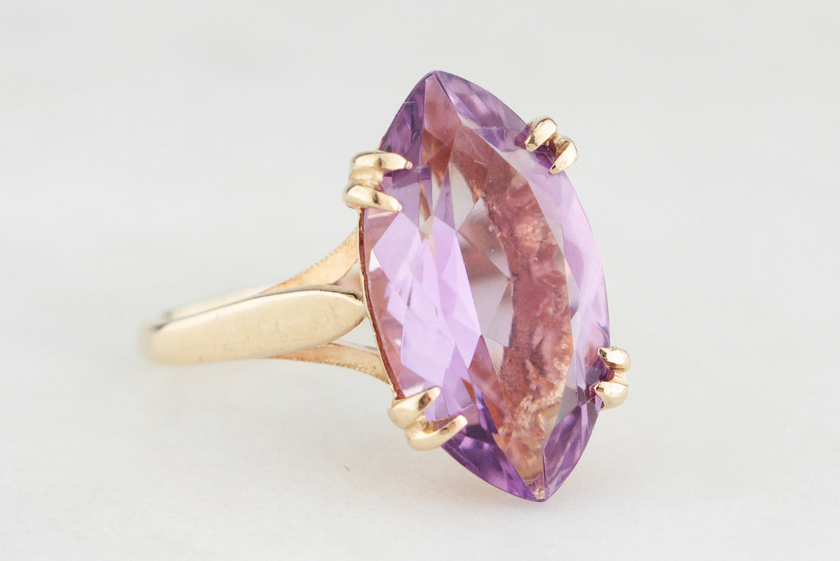 VINTAGE c1970 AMETHYST COCKTAIL RING 9ct GOLD
