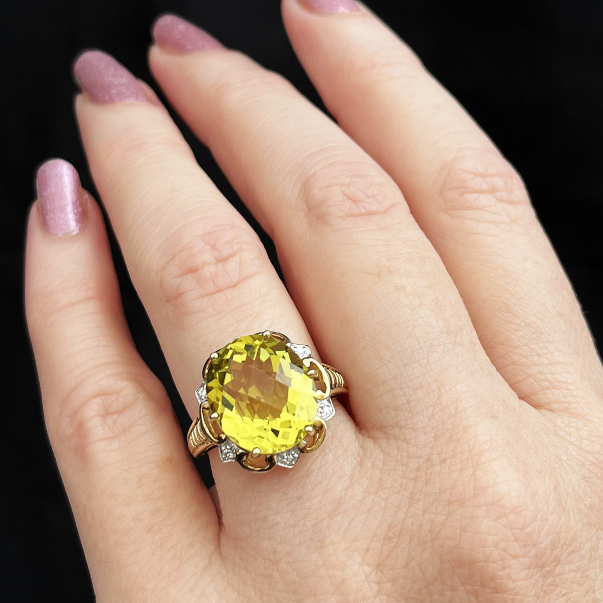 RETRO 8.2ct CITRINE &amp; DIAMOND RING IN 9ct GOLD