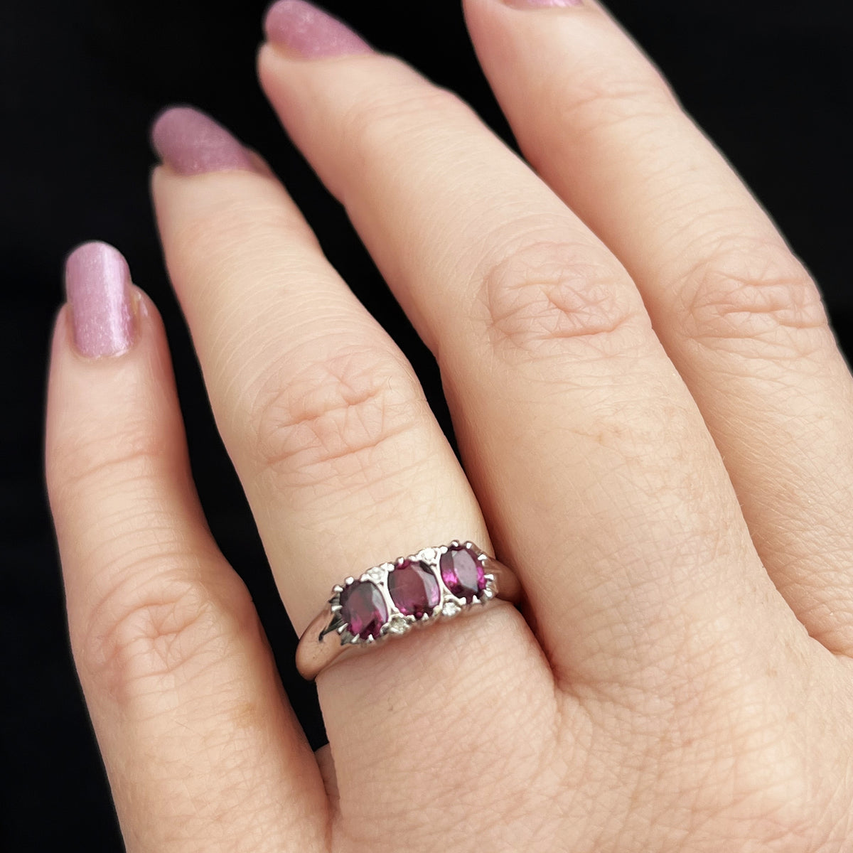 RETRO SAPPHIRE &amp; DIAMOND HALF HOOP RING IN 18ct WHITE GOLD