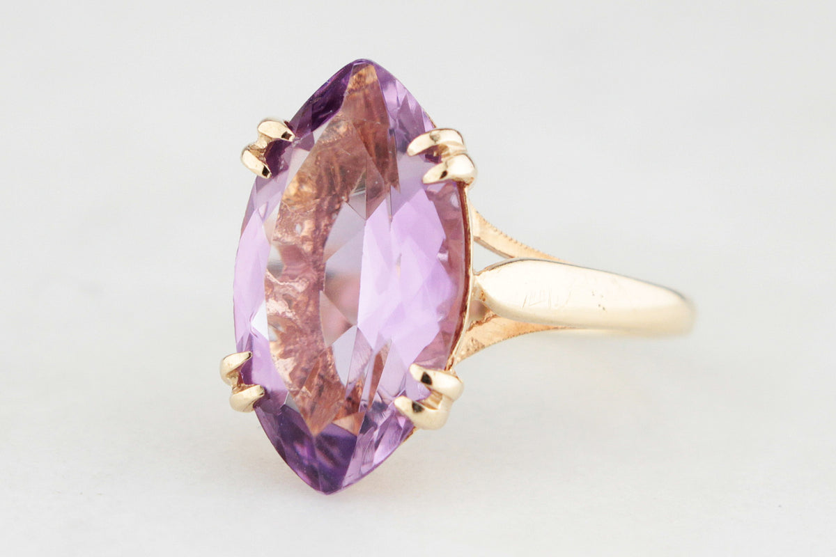 VINTAGE c1970 AMETHYST COCKTAIL RING 9ct GOLD