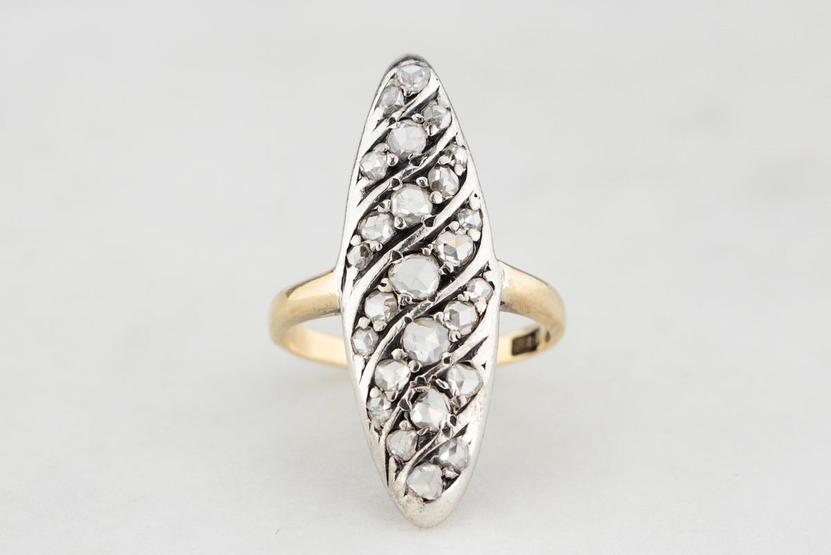 ANTIQUE VICTORIAN .97ct ROSE-CUT DIAMOND RING SILVER &amp; GOLD