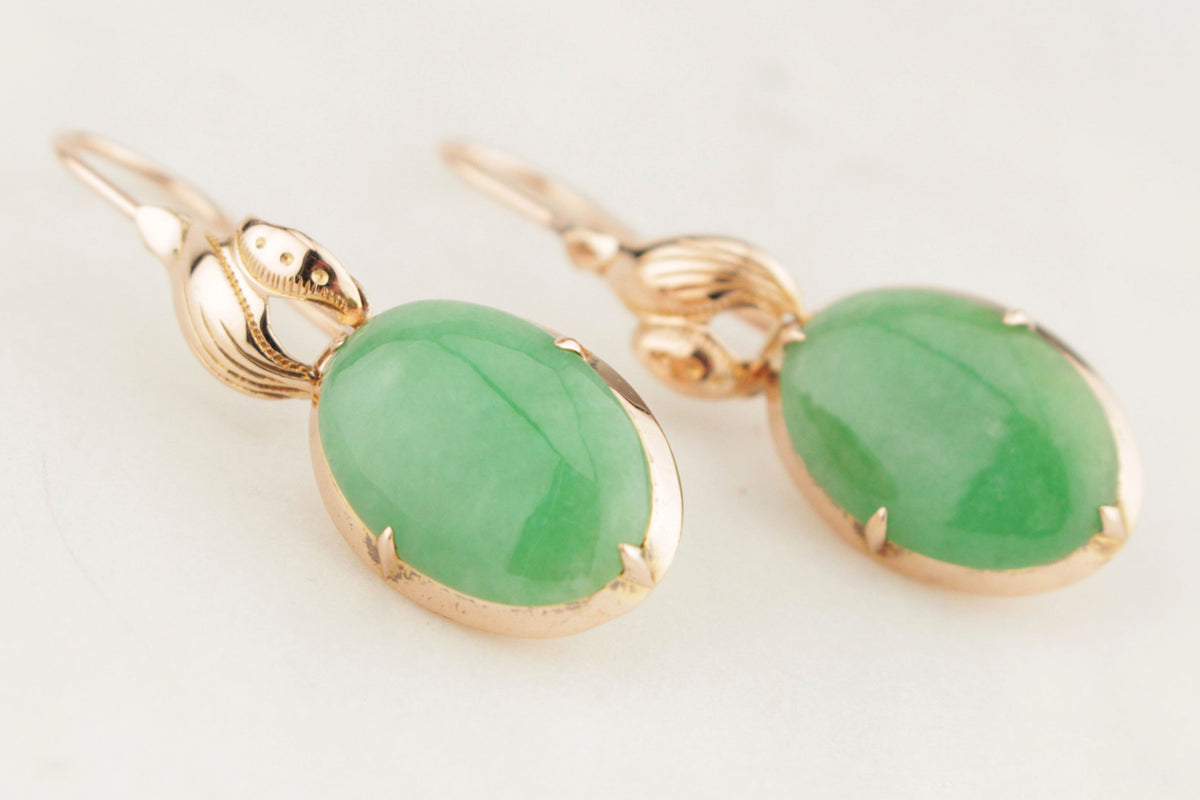 ANTIQUE EDWARDIAN c1910 JADE EARRINGS 22ct ROSE GOLD