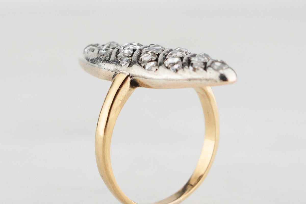 ANTIQUE VICTORIAN .97ct ROSE-CUT DIAMOND RING SILVER &amp; GOLD