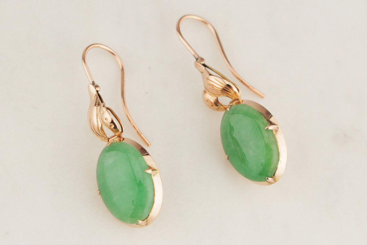 ANTIQUE EDWARDIAN c1910 JADE EARRINGS 22ct ROSE GOLD