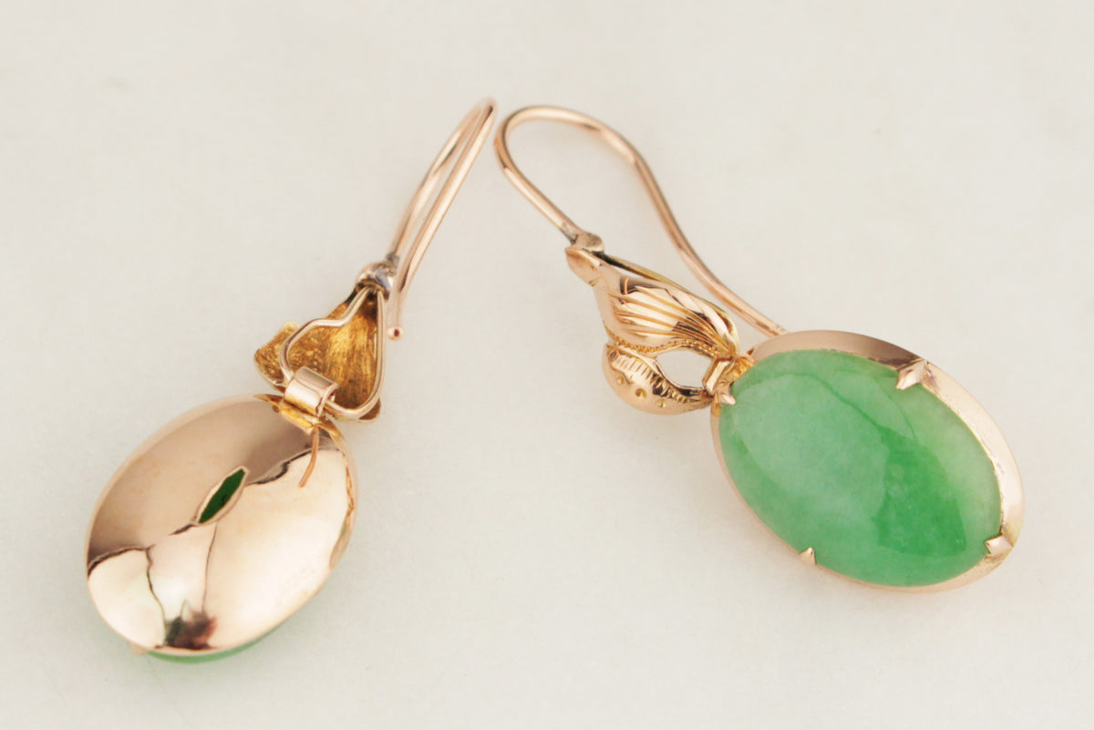 ANTIQUE EDWARDIAN c1910 JADE EARRINGS 22ct ROSE GOLD