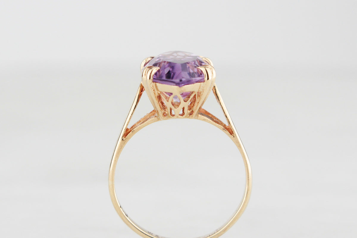 VINTAGE c1970 AMETHYST COCKTAIL RING 9ct GOLD