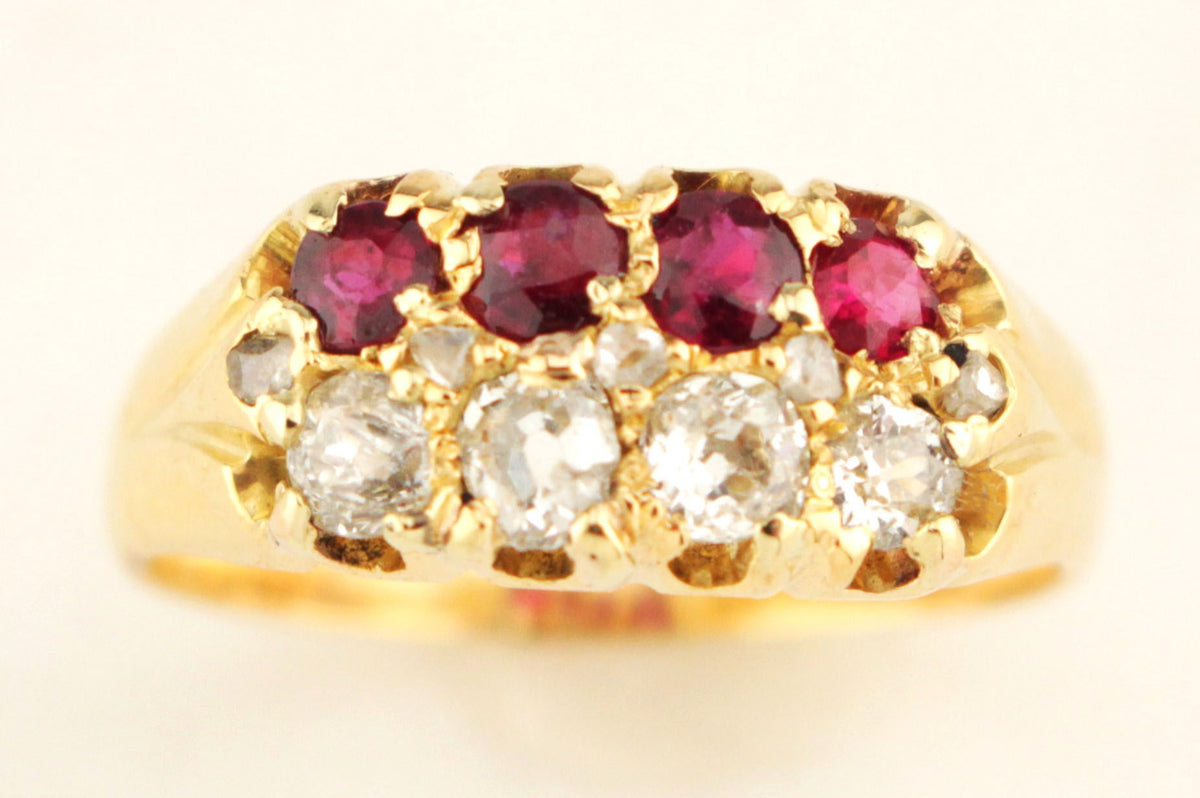 ANTIQUE EDWARDIAN c1900 RUBY & DIAMOND RING 18ct YELLOW GOLD