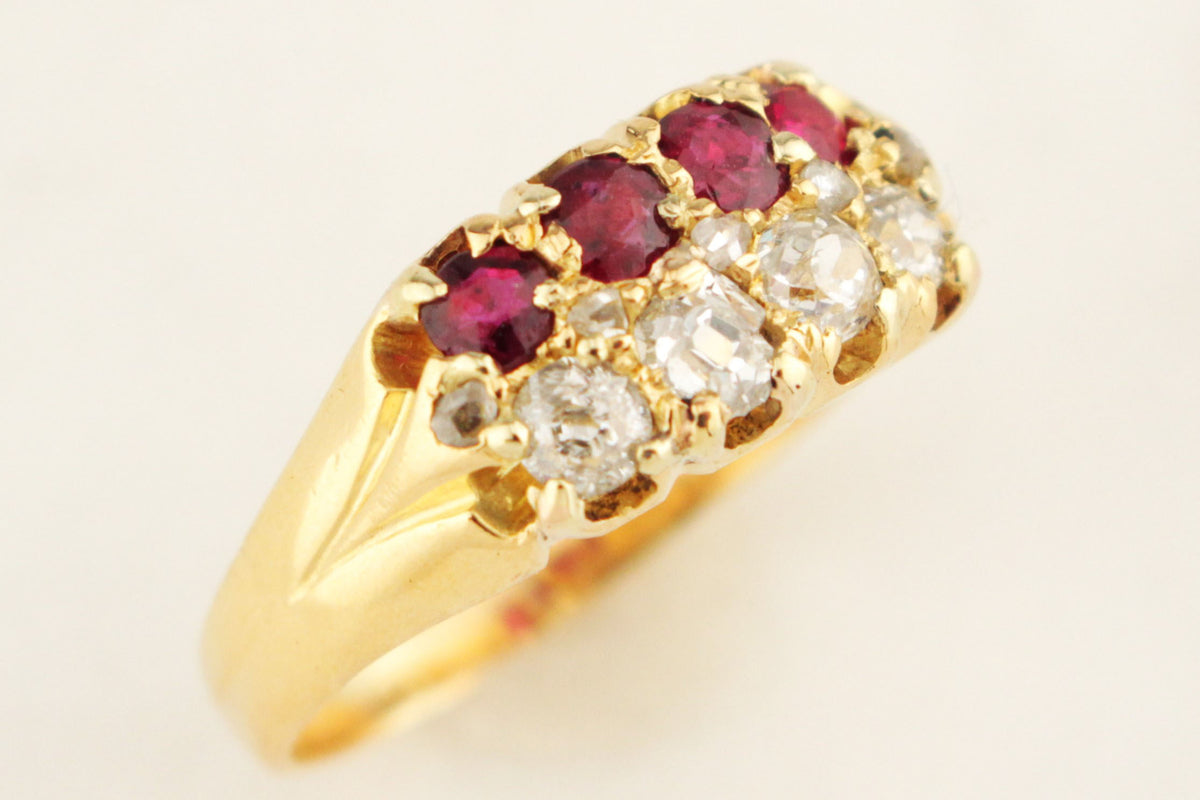 ANTIQUE EDWARDIAN c1900 RUBY & DIAMOND RING 18ct YELLOW GOLD