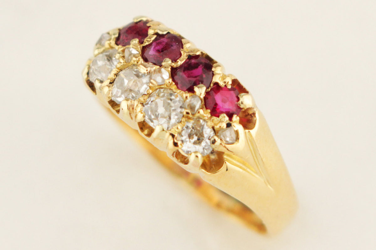 ANTIQUE EDWARDIAN c1900 RUBY & DIAMOND RING 18ct YELLOW GOLD