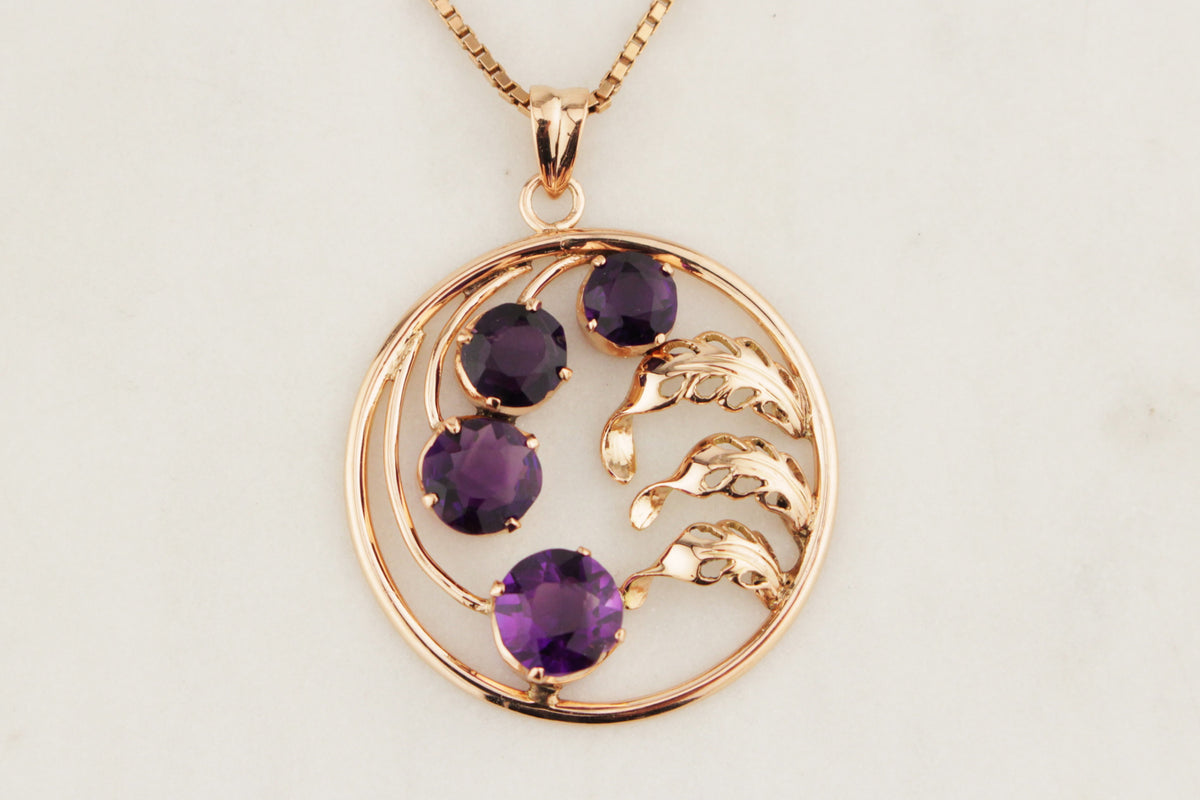 ANTIQUE ART NOUVEAU c1910 AMETHYST PENDANT 14ct GOLD
