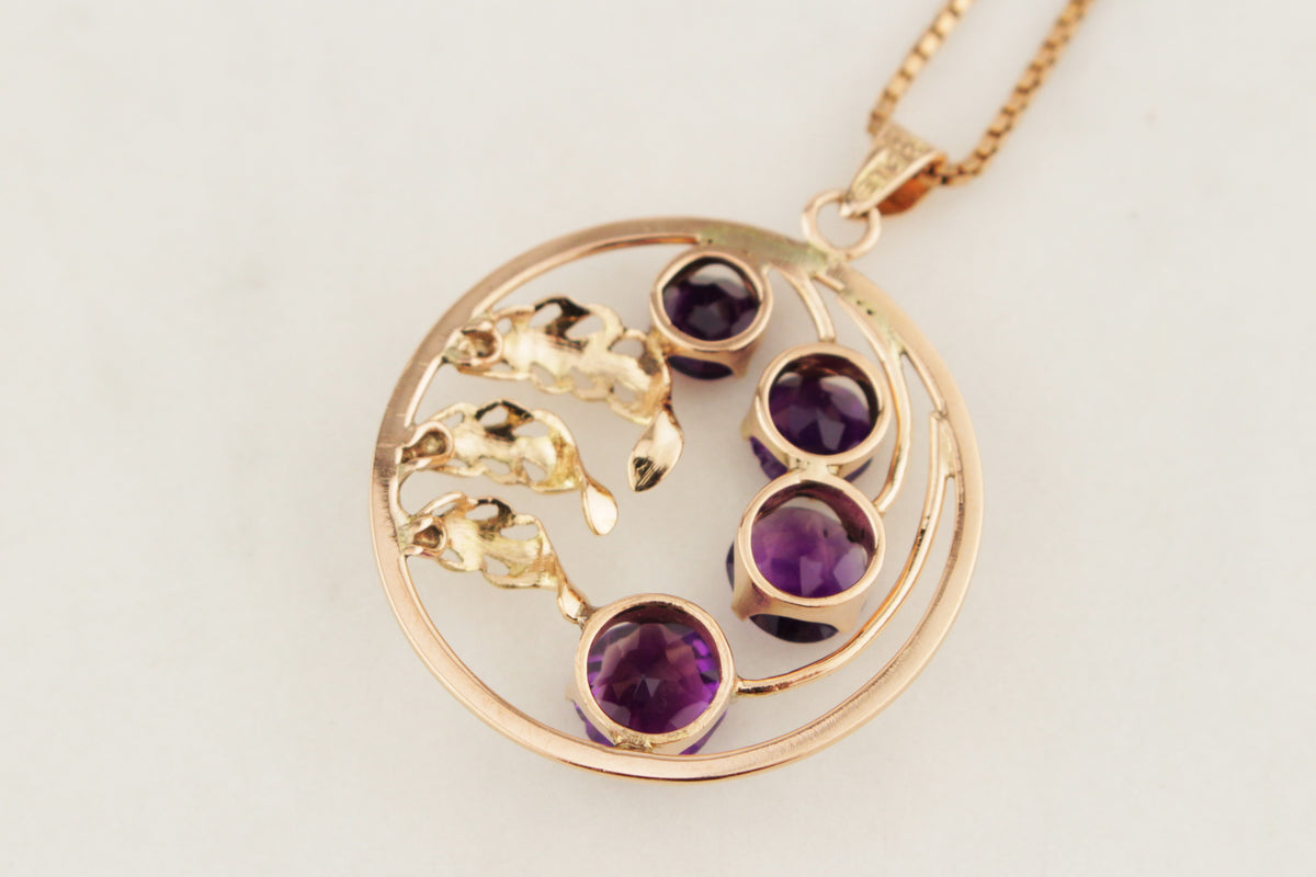 ANTIQUE ART NOUVEAU c1910 AMETHYST PENDANT 14ct GOLD
