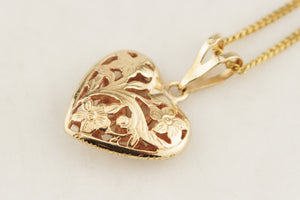 ANTIQUE STYLE FILIGREE HEART PENDANT 9ct GOLD