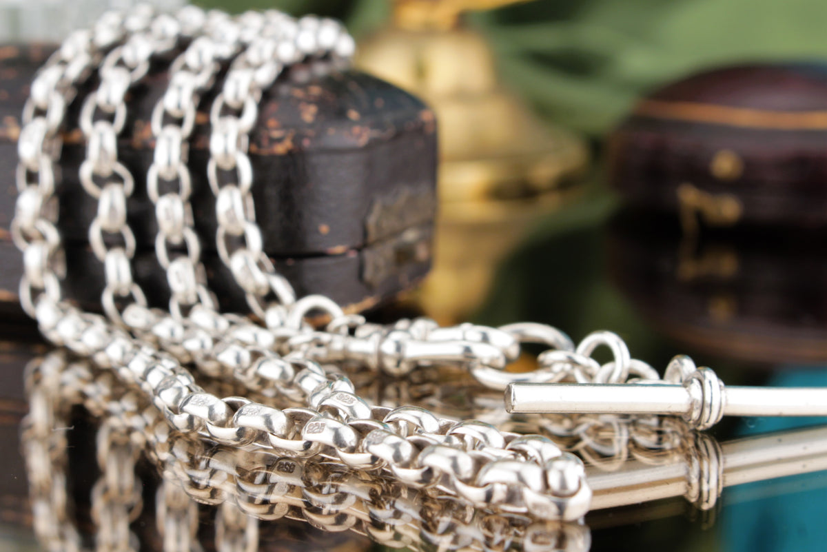 ANTIQUE EDWARDIAN c1910 ALBERT FOB CHAIN ON STERLING SILVER