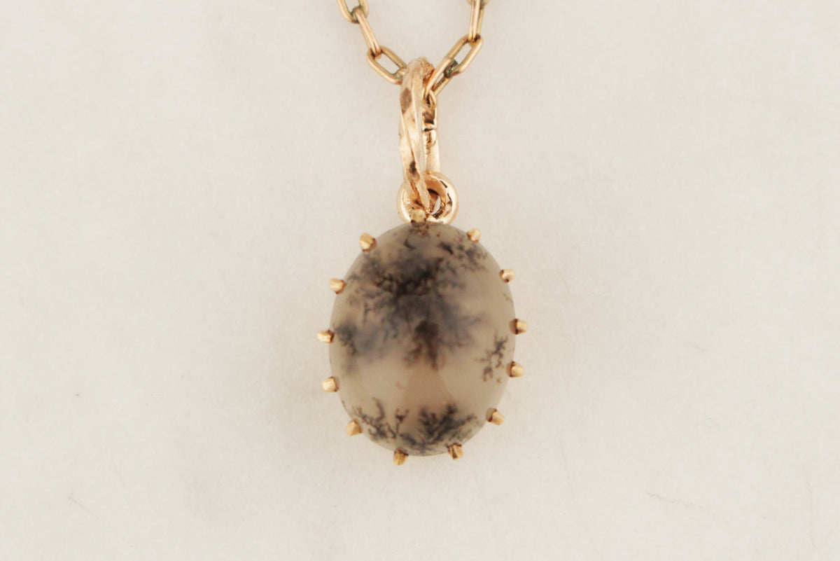 ANTIQUE EDWARDIAN c1900 DENDRITIC AGAGTE PENDANT 9ct  GOLD