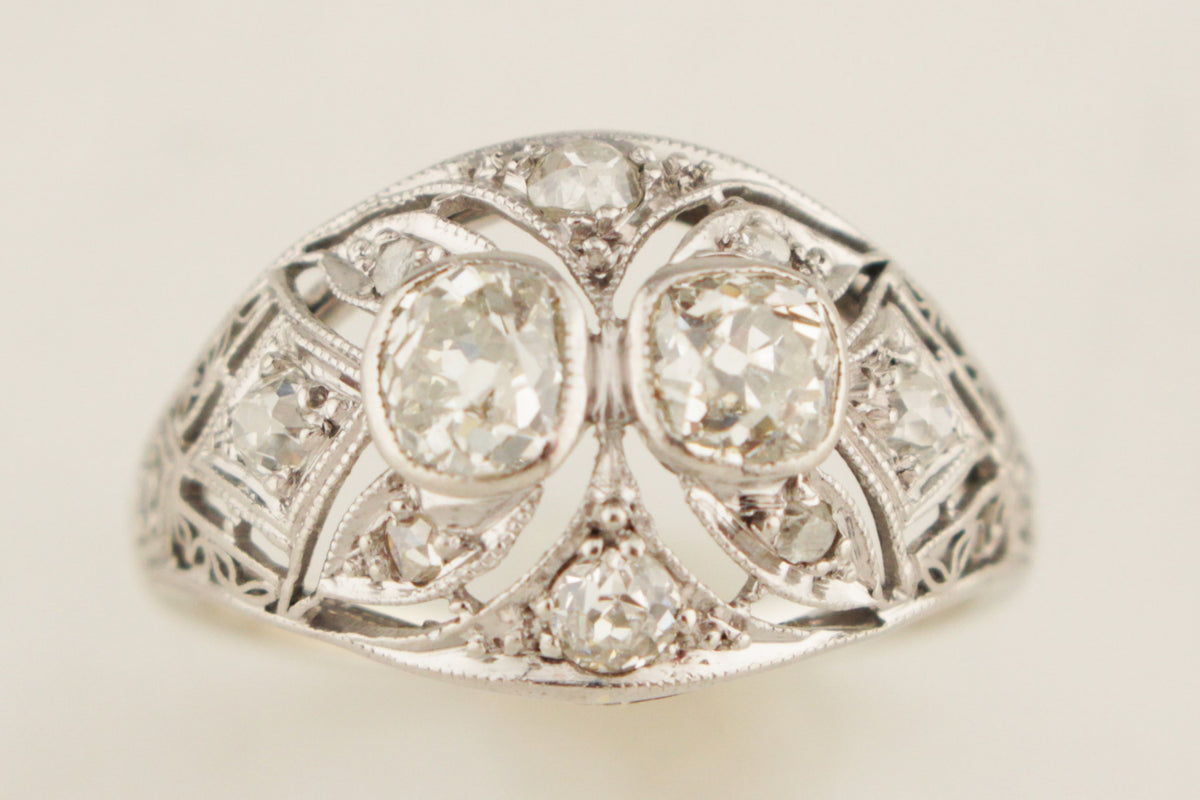 ANTIQUE ART DECO c1920 .95ct DIAMOND RING 14ct WHITE GOLD
