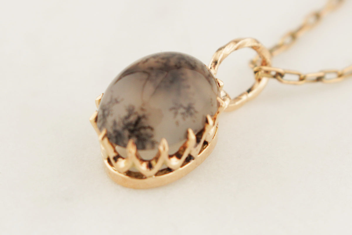 ANTIQUE EDWARDIAN c1900 DENDRITIC AGAGTE PENDANT 9ct  GOLD