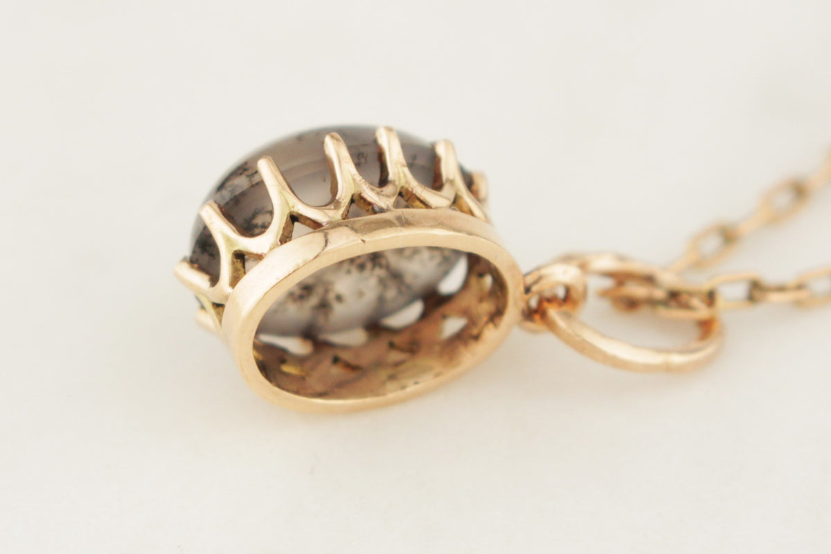 ANTIQUE EDWARDIAN c1900 DENDRITIC AGAGTE PENDANT 9ct  GOLD